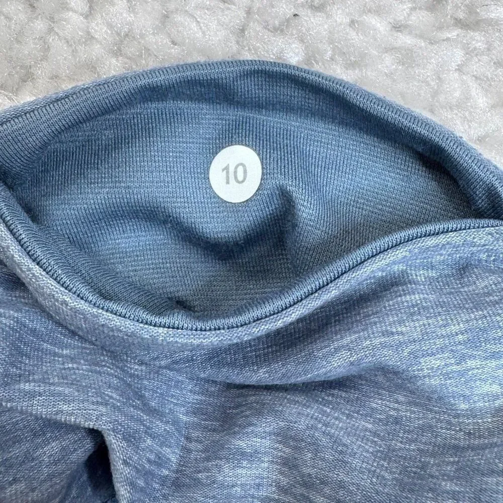 Lululemon Wunder Under Crop Legging Heathered Denim Blue 10 FLAW